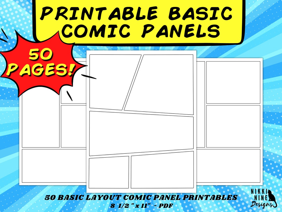 Basic Comic Book Panels With 50 Printable Pages Manga Panels Blank