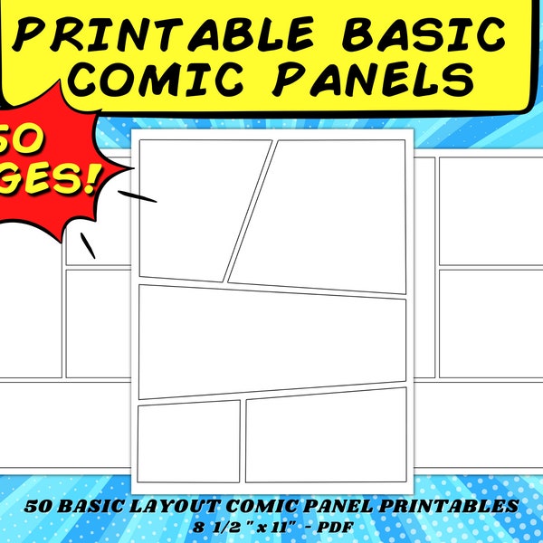 Basic Comic Book Panels with 50 Printable Pages | Manga Panels | Blank Comic Book Pages | DIY Comic Book | Digital File