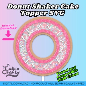 Puede incluir: Archivo de corte SVG para un topper de pastel de donut rosa con chispas y estrellas blancas. Descarga instantánea. Probado y compatible con Cricut.