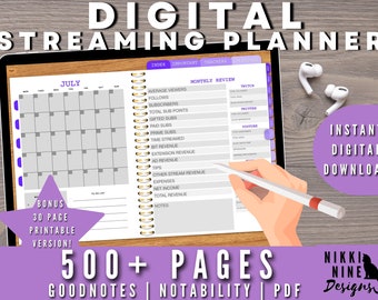 Digital Streaming Planner for GoodNotes, Notability, 500+ Pages  | Twitch, Youtube, Discord | Digital Planner for Streamers