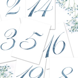 Dusty Blue Wedding, Blue Table Numbers, Watercolor, Printable Table Numbers, Digital Download, Beach Wedding Decor, Dusty Blue Wedding Decor image 7