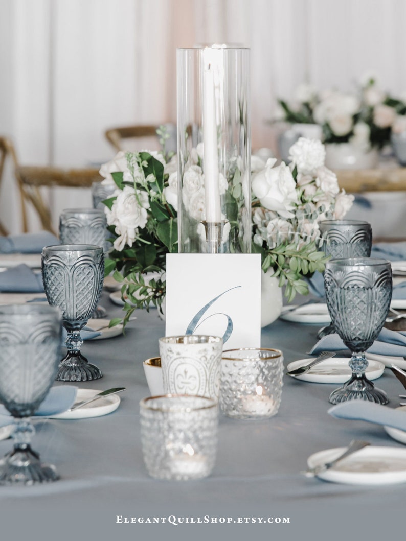 Dusty Blue Wedding, Blue Table Numbers, Watercolor, Printable Table Numbers, Digital Download, Beach Wedding Decor, Dusty Blue Wedding Decor image 6