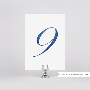 Navy Blue Table Numbers, Beach Wedding Decor, Digital Download, Printable Table Numbers, Watercolor, Nautical Decor