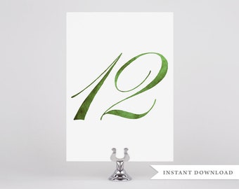 Olive Green Wedding Decor, Green Table Numbers, Watercolor, Printable Table Numbers, Digital Download, Wedding Table Numbers, Wedding Signs