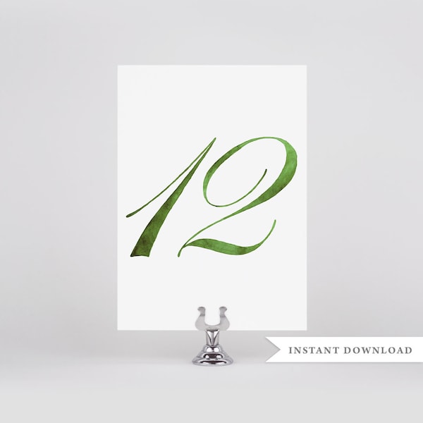 Olive Green Wedding Decor, Green Table Numbers, Watercolor, Printable Table Numbers, Digital Download, Wedding Table Numbers, Wedding Signs