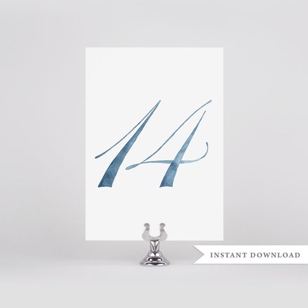 Dusty Blue Wedding, Blue Table Numbers, Watercolor, Printable Table Numbers, Digital Download, Beach Wedding Decor, Dusty Blue Wedding Decor