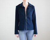 Faux Suede Navy Blue Zipper Pull Jacket