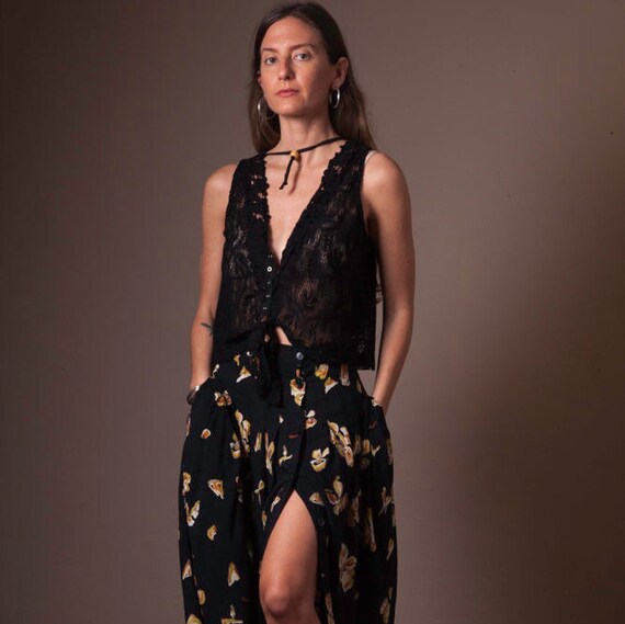 Vintage 90's Button Up Printed Skirt, Abstract Vin