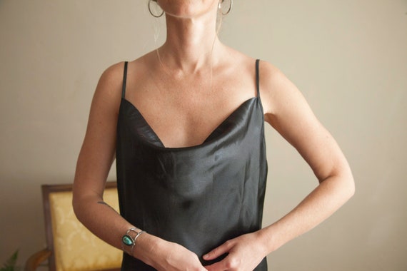 Long Black Drape Neck Slip Dress