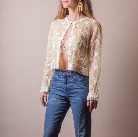 Vintage 60's Embroidered Bolero, Sheer Bolero, Yel
