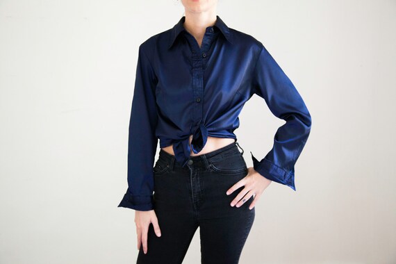 blue satin button up