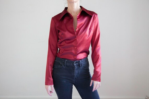 red satin button up