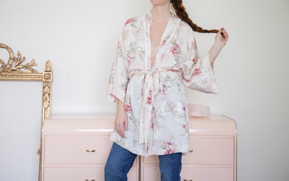 Pale Pink Floral Satin Robe