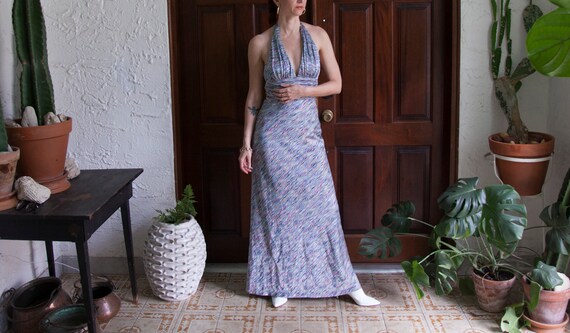 Vintage Rainbow Knit Halter Dress