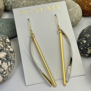 Mixed Metal Linear Cuboid Bar, Twisted Rectangle, Gold Silver Finish