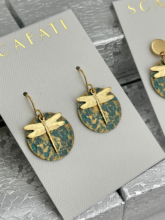 Brass Dragonfly with Round Drop Earrings Brass Dragonfly with Round Drop Earrings
