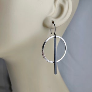 Hoop Earrings, Minimalist Earrings, Bar Earrings, Geometric Earrings, Gold Silver Earrings, Black Silver Earrings, Mixed Metal Earrings image 7