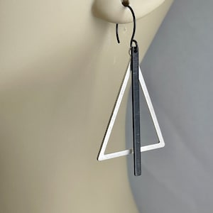 Triangle Earrings, Bar Earrings, Minimalist Earrings, Geometric Earrings, Gold Silver Earrings, Mixed Metal Earrings