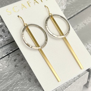 Minimalist Hoop Earrings, Bar Earrings, Line Earrings, Silver Gold Earrings, Hoop Earrings, Silver Hoop Earrings, Silver Gold Hoop Earrings