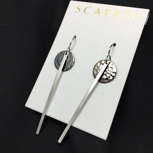 Line Earrings, Line and Circle Earrings, Mixed Metal Earrings, Charcoal Silver Earrings, Geometric Earrings, Long Earrings, Linear Earring