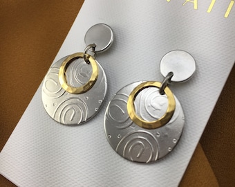 Mixed Metal Earrings Large Earrings Post Earrings Silver Earrings Motif Earrings Round Earrings Oval Earrings Gold and Silver Earrings