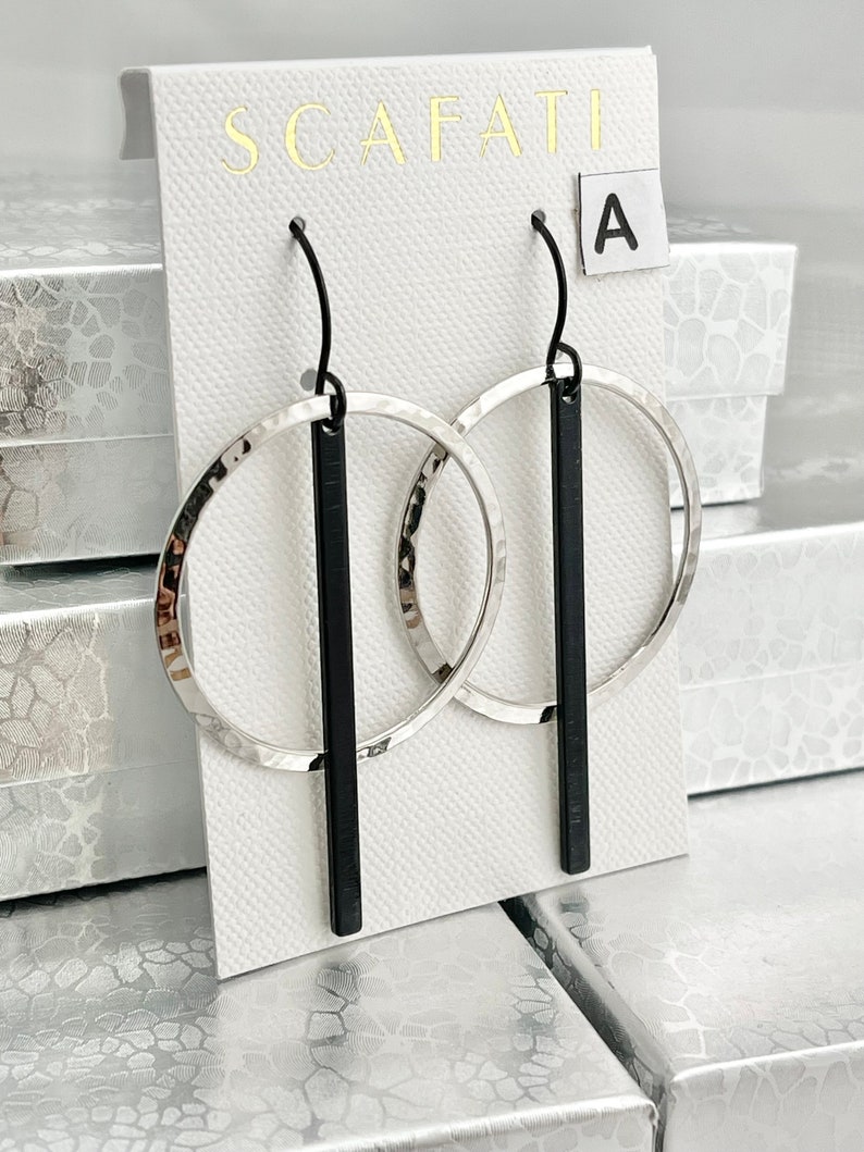 Hoop Earrings, Minimalist Earrings, Bar Earrings, Geometric Earrings, Gold Silver Earrings, Black Silver Earrings, Mixed Metal Earrings image 8