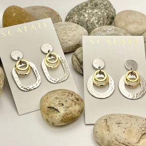 Pendientes de metal mixto, pendientes de aro, pendientes de poste, pendientes de oro y plata, pendientes de plata, pendientes triangulares, pendientes minimalistas