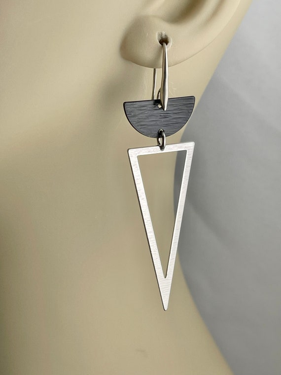 Black Silver Earrings, Triangle Earrings, Gold Silver Earrings, Geometric Earrings, Minimalist Earrings, Half Circle Earrings