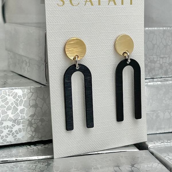 Boucles d'oreilles noires et argentées, Boucles d'oreilles dorées et noires, Boucles d'oreilles minimalistes, Boucles d'oreilles géométriques, Boucles d'oreilles en forme de U