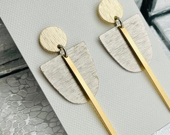 Minimalist Earrings, Geometric Earrings, Post Earrings, Line Earrings, Bar Earrings, Gold Silver Earrings, Mixed Metal Earrings,