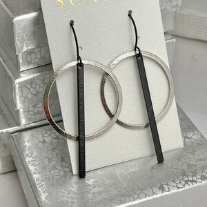 Hoop Earrings, Minimalist Earrings, Bar Earrings, Geometric Earrings, Gold Silver Earrings, Black Silver Earrings, Mixed Metal Earrings image 2