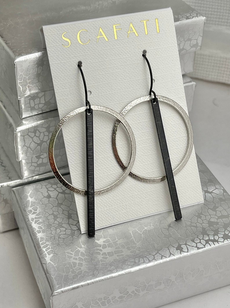 Hoop Earrings, Minimalist Earrings, Bar Earrings, Geometric Earrings, Gold Silver Earrings, Black Silver Earrings, Mixed Metal Earrings image 2