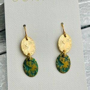 Mixed Metal Earrings Gold Patina Earrings Oval Drop Earrings Patina Earrings Earrings under 20 Bridesmaids Earrings