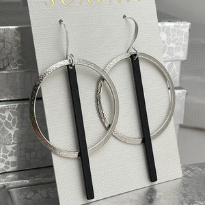 Hoop Earrings, Minimalist Earrings, Bar Earrings, Geometric Earrings, Gold Silver Earrings, Black Silver Earrings, Mixed Metal Earrings image 3