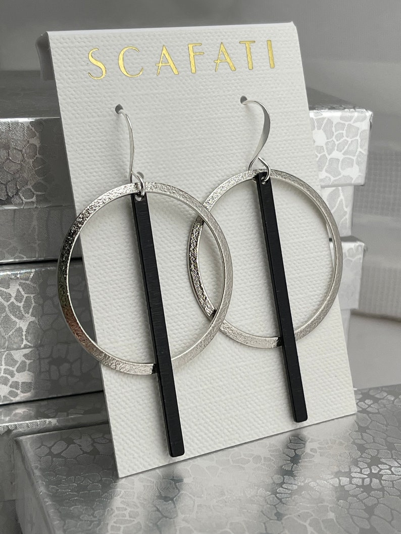 Hoop Earrings, Minimalist Earrings, Bar Earrings, Geometric Earrings, Gold Silver Earrings, Black Silver Earrings, Mixed Metal Earrings image 3