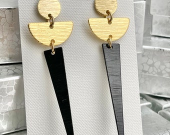 Black Earrings, Gold Black Earrings, Triangle Earrings, Half Circle Earrings, Minimalist Earrings, Geometric Earrings, Post Earrings