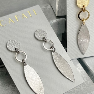 Silver Earrings, Silver Gold Earrings, Geometric Earrings, Minimalist Earrings, Oval Earrings, Linear Earrings, Contemporary Earrings
