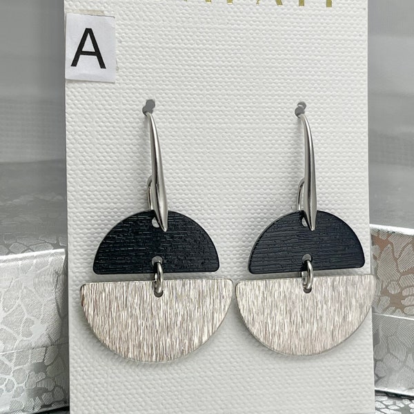 Geometric Earrings, Minimalist Earrings, Half Circle Earrings, Gold Silver Earrings, Black Silver Earrings, Patina Gold Earrings