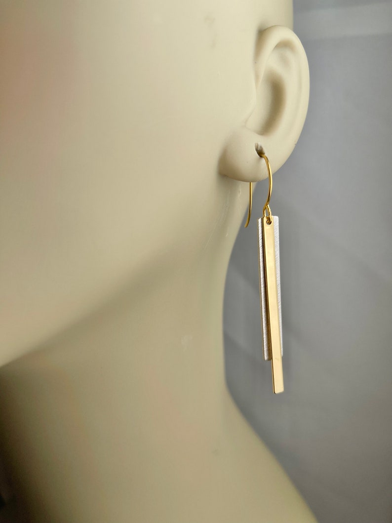 Linear Earrings Gold Silver Earrings Line Earrings Mixed - Etsy
