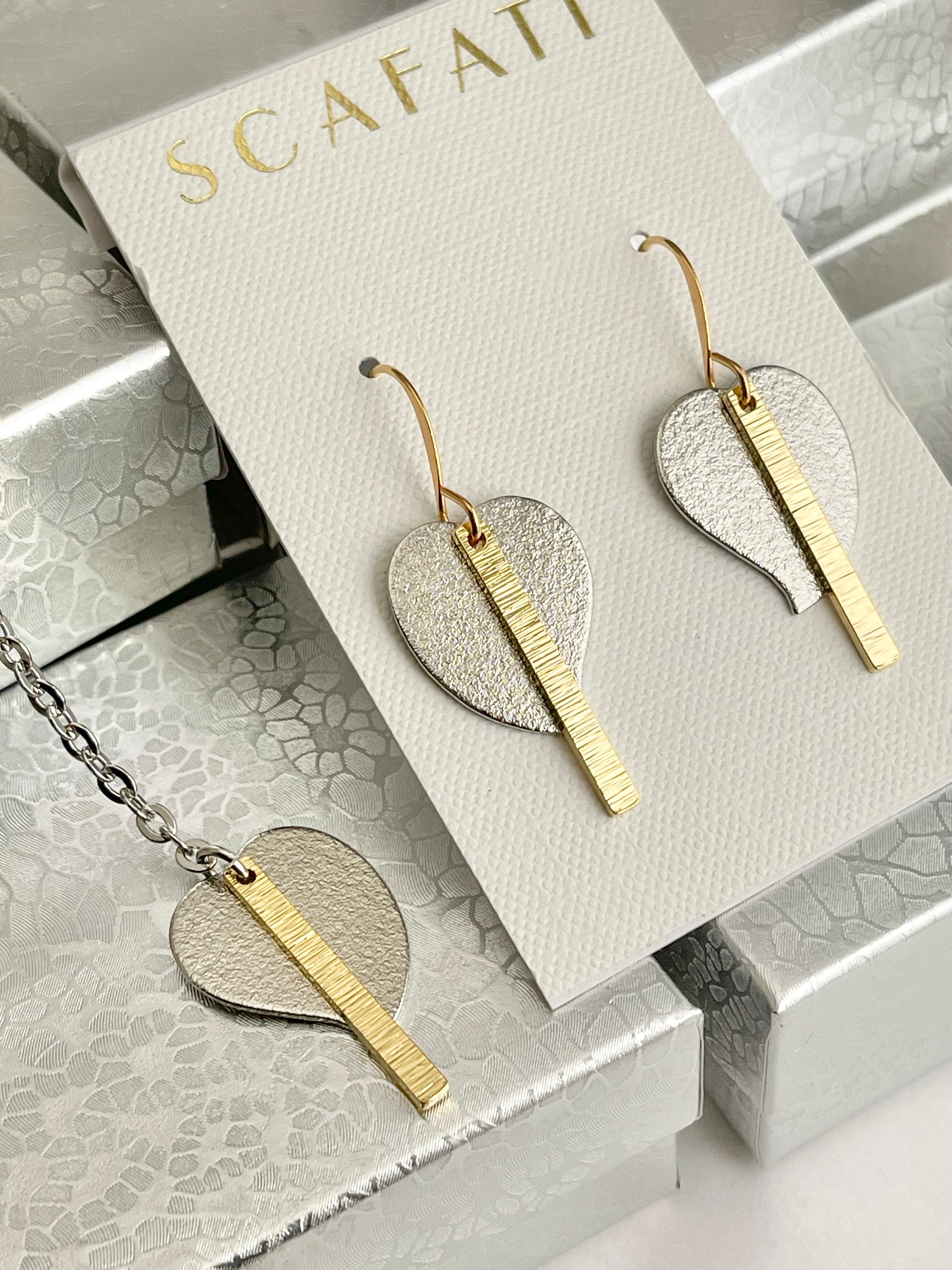 Silver Heart Earring Necklace Set - Etsy