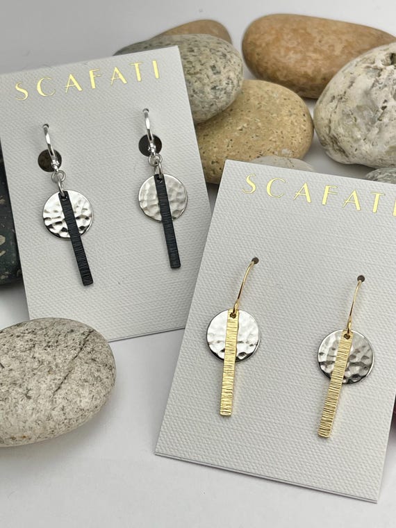Minimalist Earrings Bar Earrings Linear Earrings Gold Silver Earrings Geometric Earrings Black Silver Earrings Mixed Metal Earrings Etsy