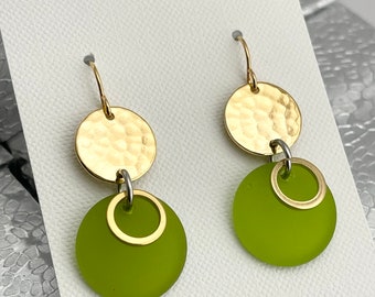 Sea Glass Earrings, Lime Green Earrings, Teal Earrings, Gold Earrings, Mint Green Earrings, Gold Lime Earrings, Gold Teal Earrings