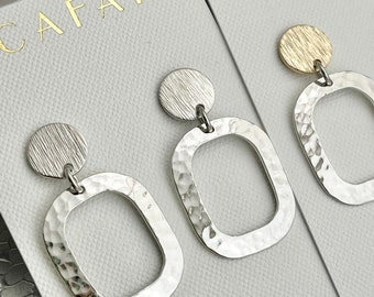 Creolen, Rechteck Ohrringe, Silber Creolen, Gold und Silber Ohrringe, Geometrische Ohrringe, Traditionelle Ohrringe