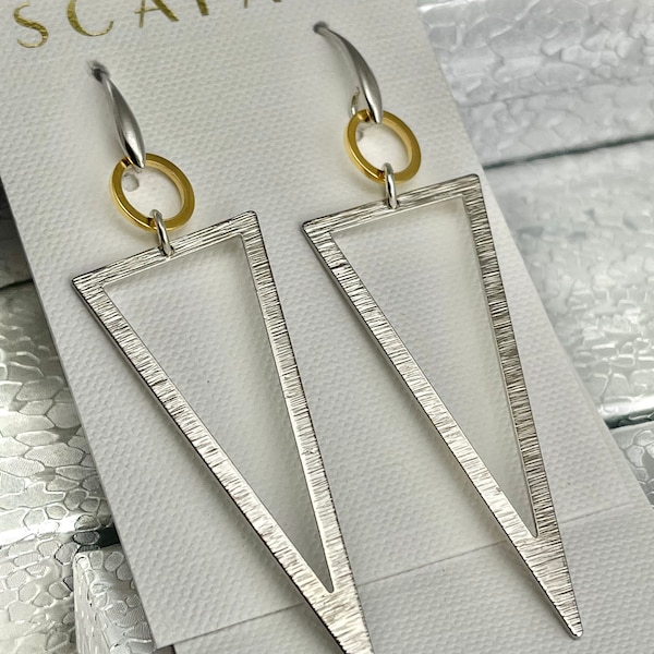 Pendientes triangulares, pendientes geométricos, pendientes minimalistas, pendientes de metales mixtos, pendientes de flecha, pendientes largos