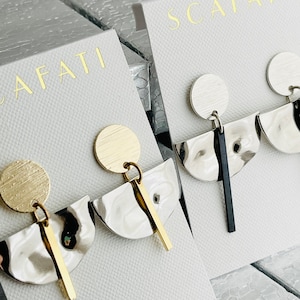 Half circle earring, Minimalist Earrings, Geometric Earrings, Black Silver Earrings, Gold Silver Earrings, Line Earrings, Post Earrings