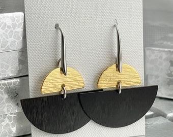 Half Circle Earrings, Minimalist Earrings, Geometric Earrings, Black and Gold Earrings, Black and Silver Earrings, Gold Earrings