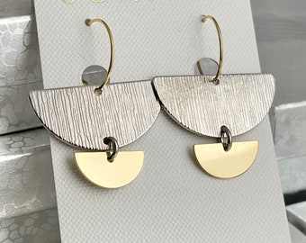 Half Circle Earrings, Gold Silver Earrings, Hoop Earrings, Geometric Earrings, Minimalist Earrings, Silver Earrings, Semi Circle Earrings