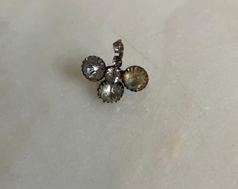 Victorian Paste Shamrock Brooch - Silver Tone Clover Pin