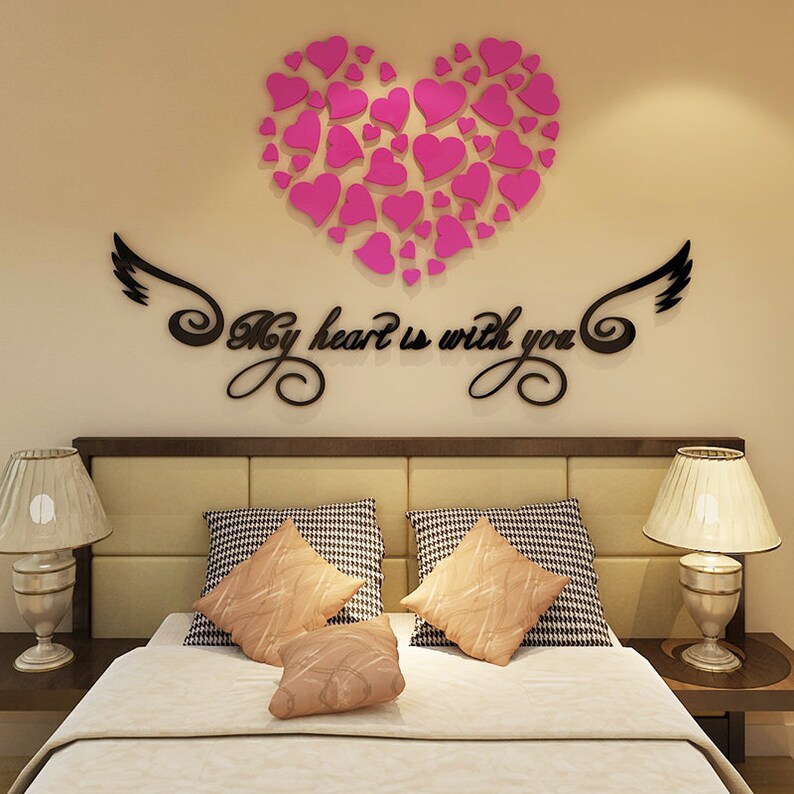 Rommance Marriage Love Heart Shaped Home Decor Wall Decor Self Adhesive Home Decor Crystal Dimensional Wall Stickers Home Decor Home Living