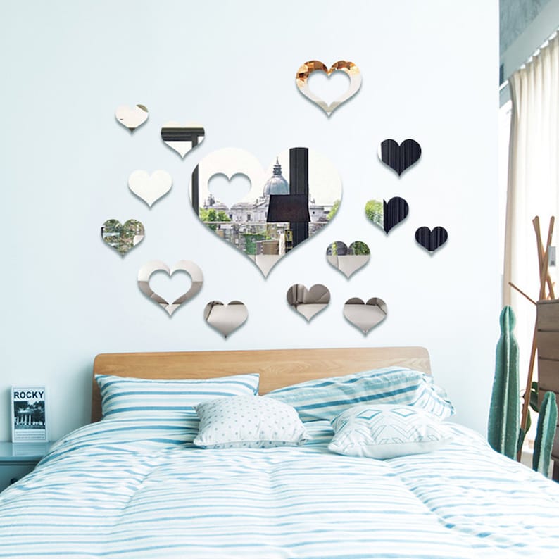 120*96 Love Heart Golden Mirror Wall Sticker for Living Room Decoration